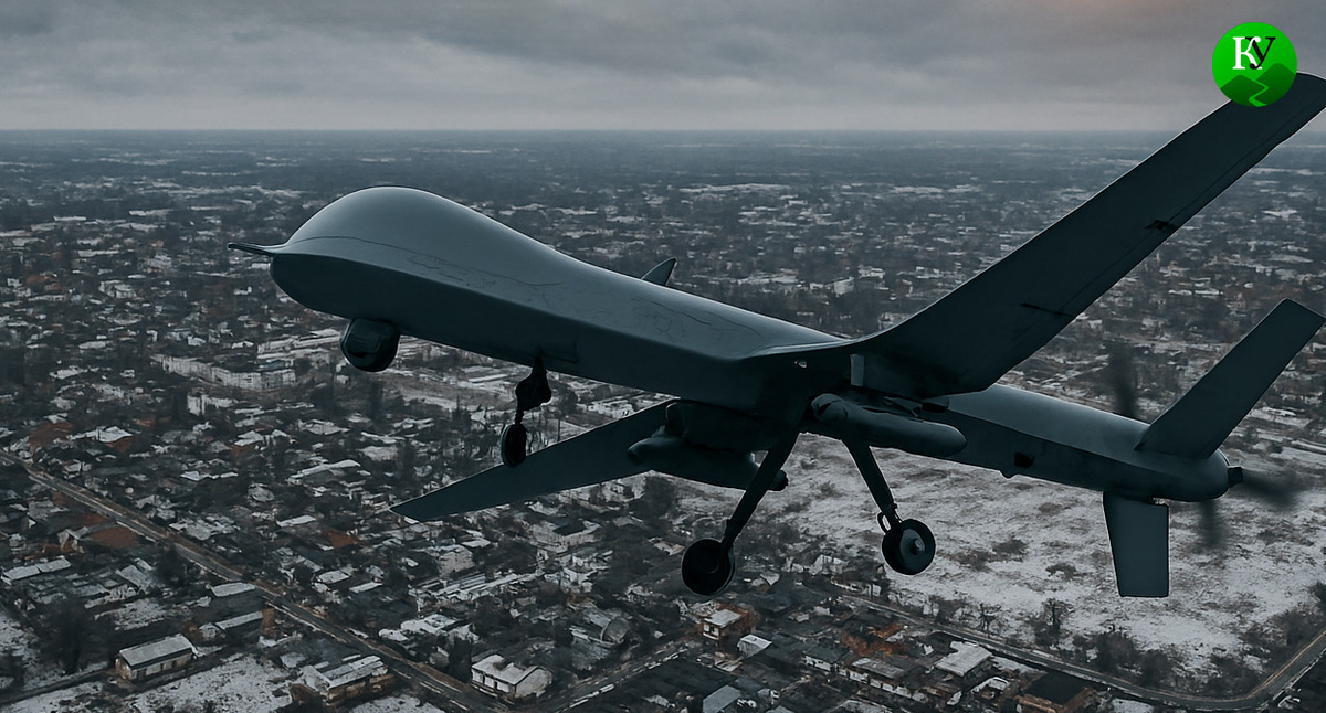 БПЛА в полете. Иллюстрация создана «Кавказским узлом» с помощью ИИ в программе Copilot