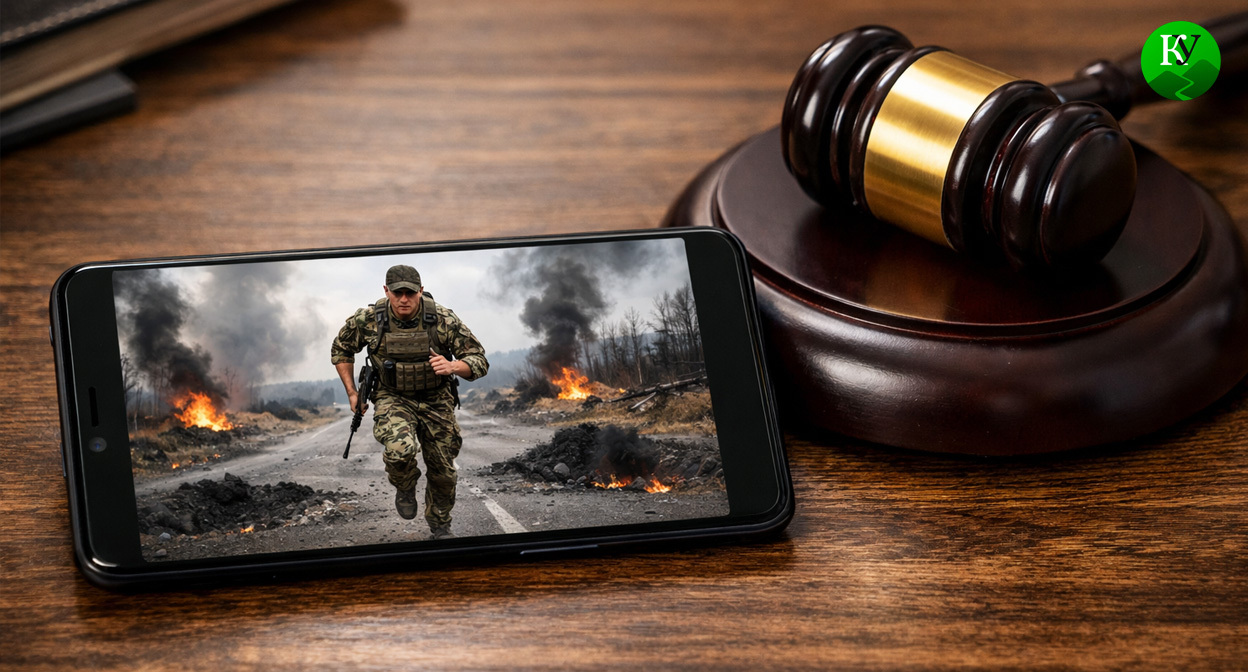 Видео на экране смартфона об участниках СВО. Иллюстрация создана «Кавказским узлом» с помощью ИИ в программе Copilot