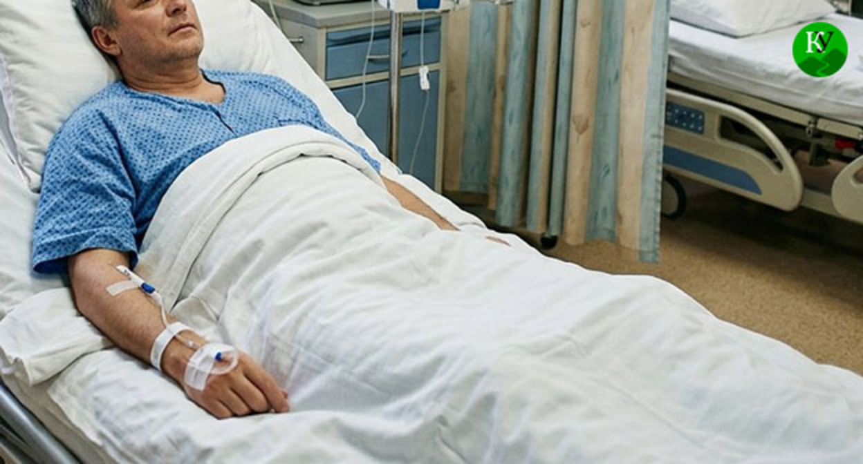 Мужчина в больничной палате. Иллюстрация создана "Кавказским узлом" при помощи ИИ в программе Copilot