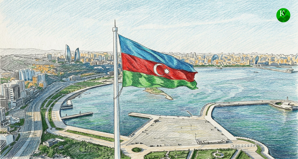 Флаг Азербайджана на фоне Баку. Иллюстрация создана "Кавказским узлом" при помощи ИИ в программе Copilot Флаг Азербайджана на фоне Баку. Иллюстрация создана "Кавказским узлом" при помощи ИИ в программе Copilot