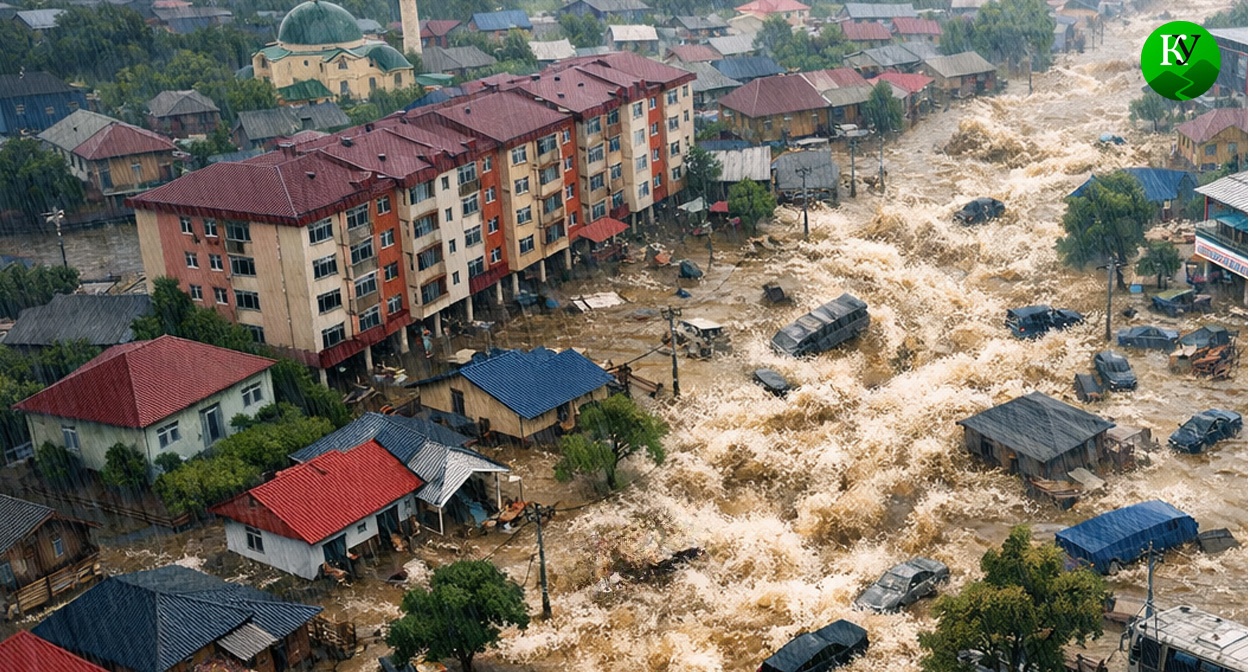 Наводнение. Иллюстрация создана «Кавказским узлом» с помощью ИИ в программе Copilot