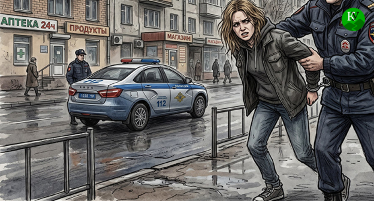 Сотрудник полиции задерживает женщину. Иллюстрация создана "Кавказским узлом" при помощи ИИ в программе Copilot Сотрудник полиции задерживает женщину. Иллюстрация создана "Кавказским узлом" при помощи ИИ в программе Copilot