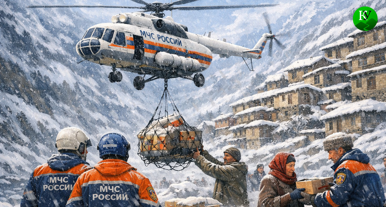 Спасатели доставляют помощь. Иллюстрация создана «Кавказским узлом» с помощью ИИ в программе Copilot