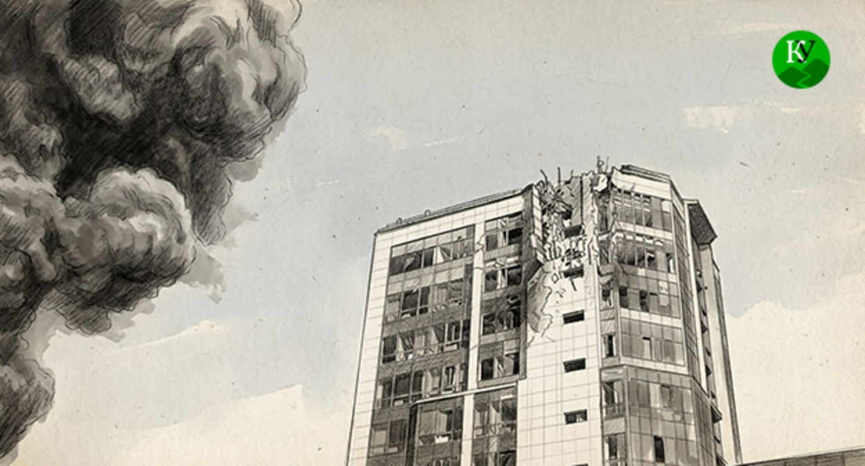 Дом пострадавший во время пожар. Иллюстрация создана "Кавказским узлом" при помощи ИИ в программе Copilot