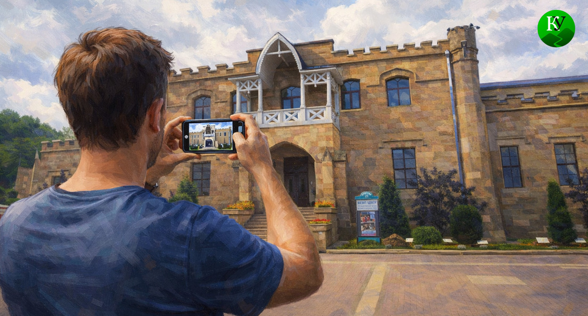 Мужчина фотографирует Визит-центр. Иллюстрация создана «Кавказским узлом» с помощью ИИ в программе Copilot Мужчина фотографирует Визит-центр. Иллюстрация создана «Кавказским узлом» с помощью ИИ в программе Copilot