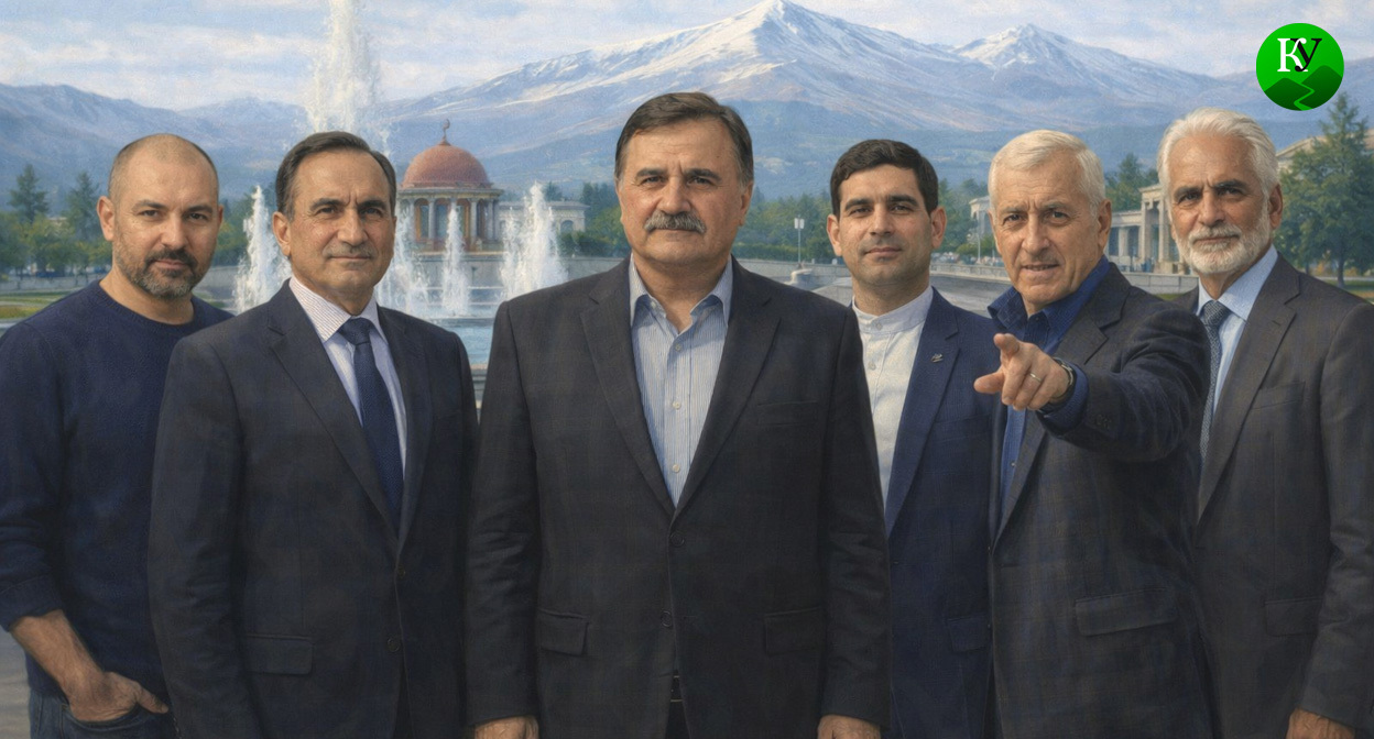 Заур Кожев, Маркс Шахмурзов, Хаким Кучмезов, Валерий Хатажуков, Азамат Шорманов, Валерий Хатажуков, Музариб Бжахов. Иллюстрация создана "Кавказским узлом" при помощи ИИ в программе Copilot
