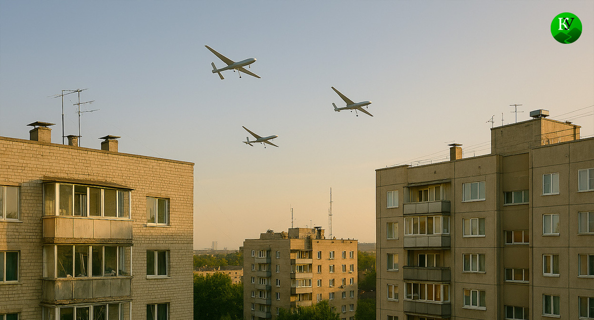 БПЛА над городом. Иллюстрация создана «Кавказским узлом» с помощью ИИ в программе Copilot