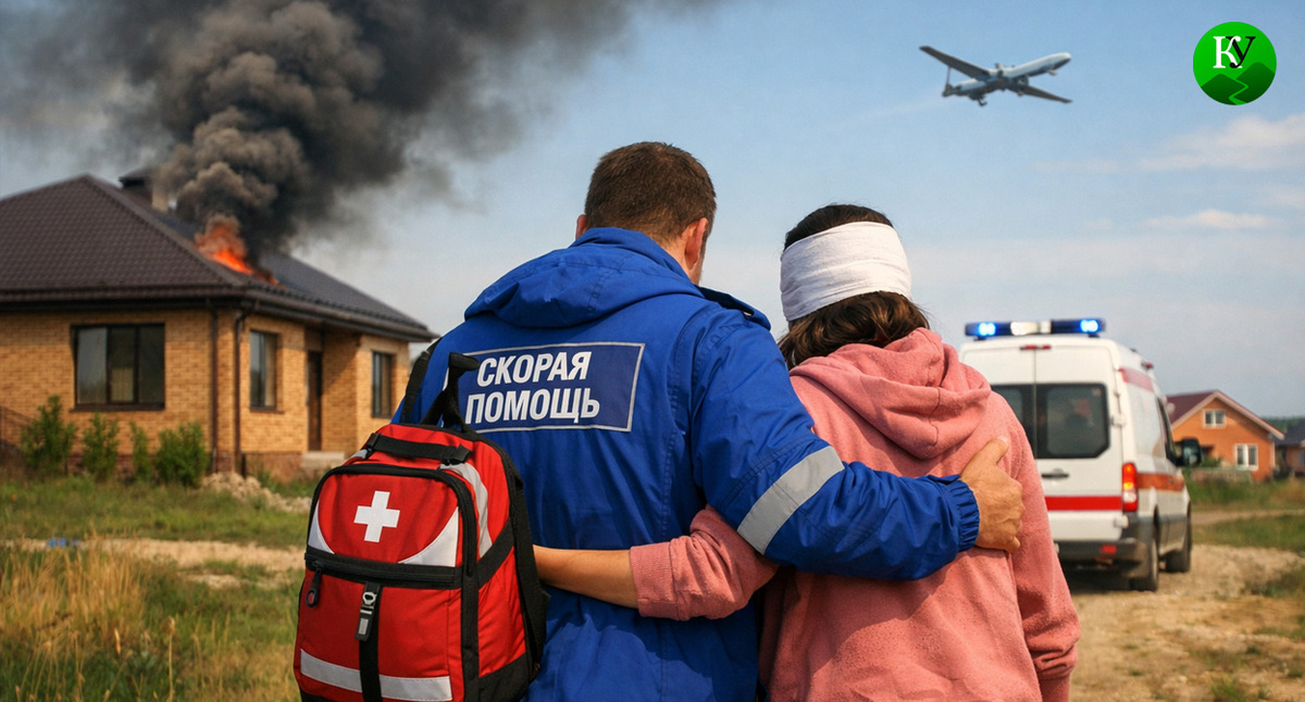 Медик помогает раненой женщине. Иллюстрация создана "Кавказским узлом" с помощью ИИ в программе Copilot