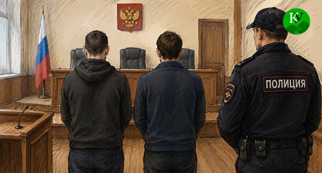 Осужденные в зале суда. Иллюстрация создана "Кавказским узлом" при помощи ИИ в программе Copilot