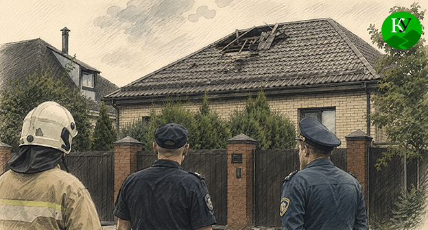 Поврежденная крыша в результате падения обломков беспилотника. Иллюстрация создана "Кавказским узлом" при помощи ИИ в программе Copilot Поврежденная крыша в результате падения обломков беспилотника. Иллюстрация создана "Кавказским узлом" при помощи ИИ в программе Copilot