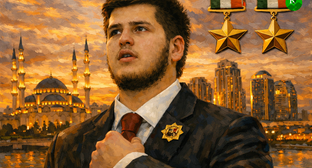 Адам Кадыров. Иллюстрация создана «Кавказским узлом» с помощью ИИ в программе Copilot