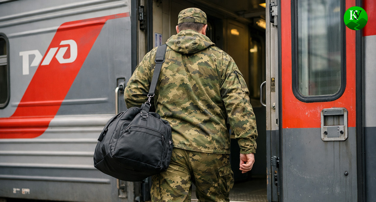 Военный у поезда. Иллюстрация создана «Кавказским узлом» с помощью ИИ в программе Copilot