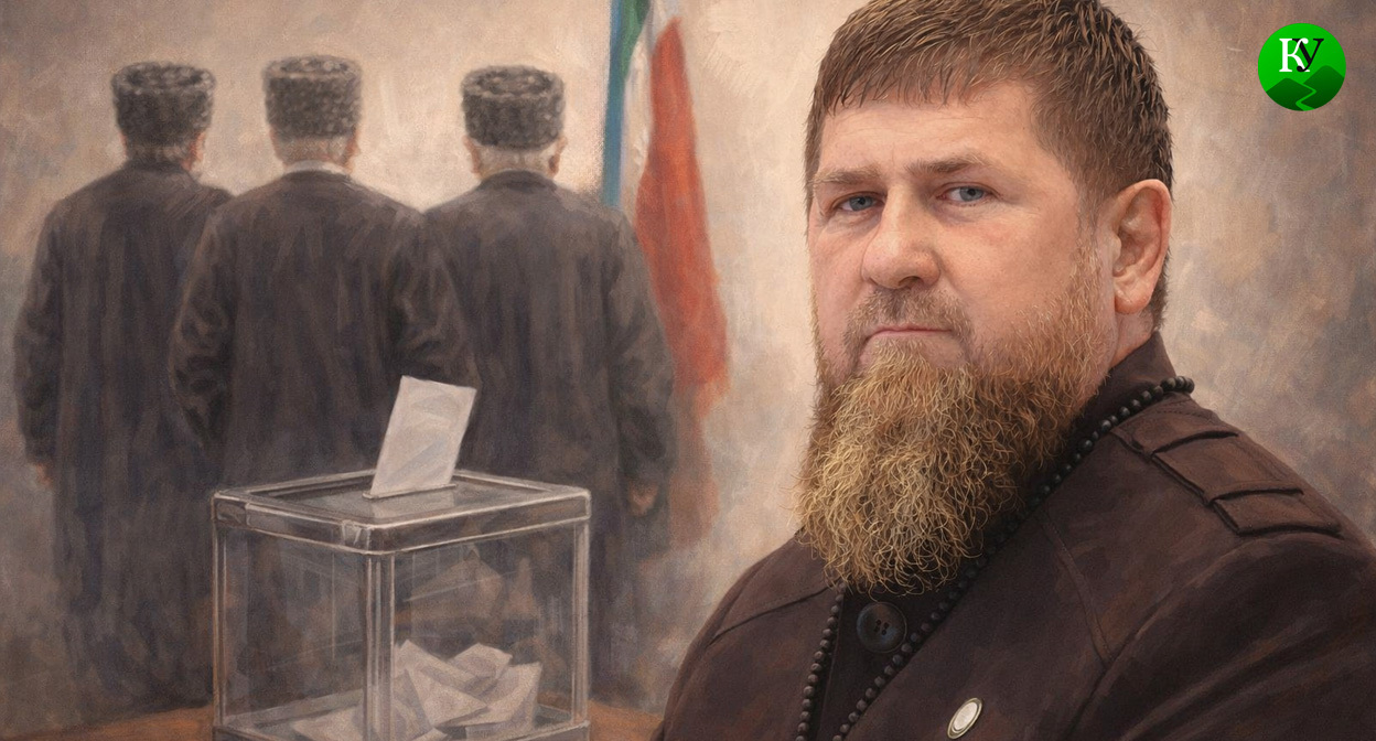 Кадыров и выборы. Иллюстрация создана «Кавказским узлом» с помощью ИИ в программе Copilot Кадыров и выборы. Иллюстрация создана «Кавказским узлом» с помощью ИИ в программе Copilot