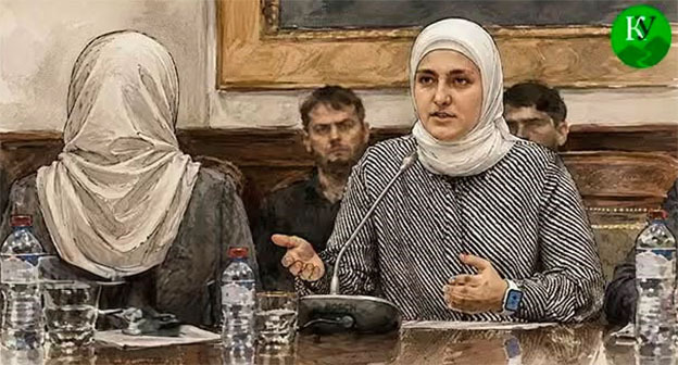 Айшат Кадырова общается с женщиной. Иллюстрация создана "Кавказским узлом" при помощи ИИ в программе Copilot