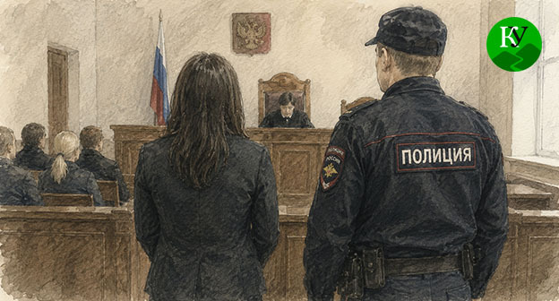 Женщина в зале суда. Иллюстрация создана "Кавказским узлом" при помощи ИИ в программе Copilot