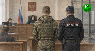 Военнослужащий в зале суда. Иллюстрация создана "Кавказским узлом" при помощи ИИ в программе Copilot