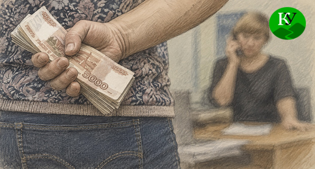 Мужчина держит денежные купюры. Иллюстрация создана "Кавказским узлом" при помощи ИИ в программе Copilot