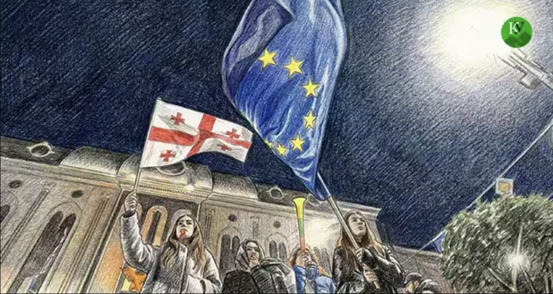 Участники акции протеста в Тбилиси. Иллюстрация создана "Кавказским узлом" при помощи ИИ в программе Copilot Участники акции протеста в Тбилиси. Иллюстрация создана "Кавказским узлом" при помощи ИИ в программе Copilot