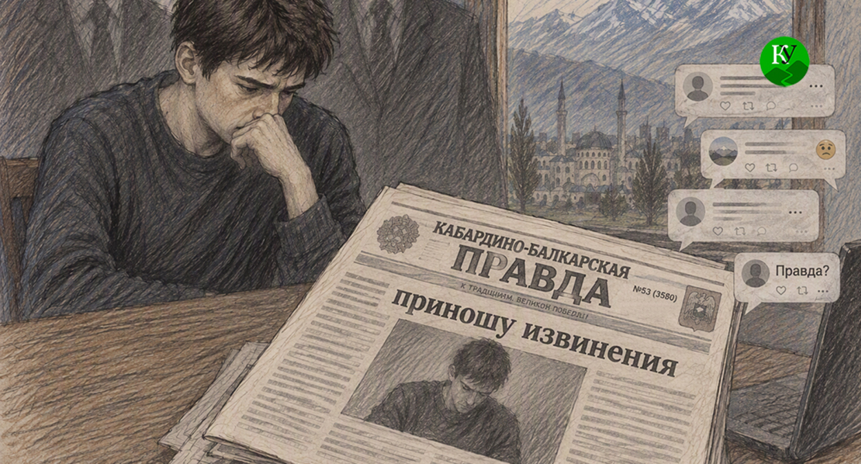 Заметка с публичными извинениями в газете. Иллюстрация создана "Кавказским узлом" при помощи ИИ в программе Copilot Заметка с публичными извинениями в газете. Иллюстрация создана "Кавказским узлом" при помощи ИИ в программе Copilot