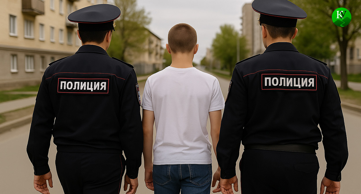 Полицейские и подросток. Иллюстрация создана «Кавказским узлом» с помощью ИИ в программе Copilot