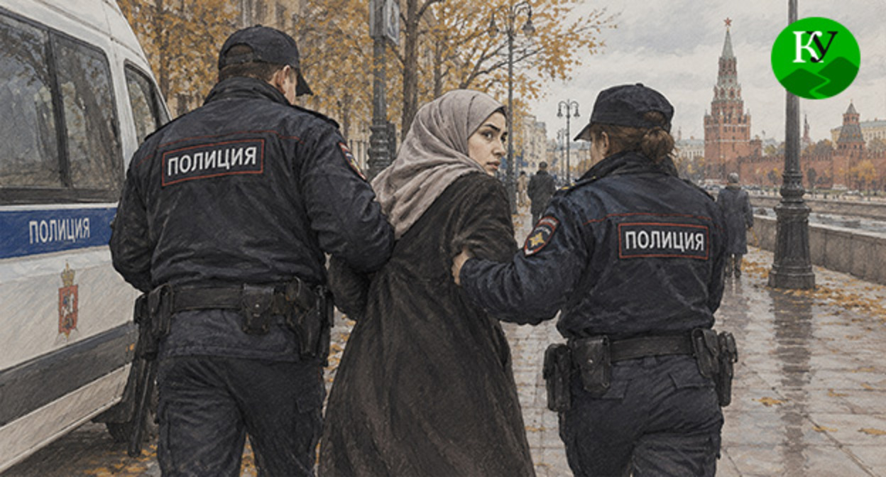Сотрудники полиции задерживают девушку. Иллюстрация создана "Кавказским узлом" при помощи ИИ в программе Copilot Сотрудники полиции задерживают девушку. Иллюстрация создана "Кавказским узлом" при помощи ИИ в программе Copilot